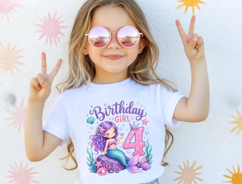 Personalized Mermaid Birthday Girl Shirt, Birthday Mermaid Kids T-shirt, Birthday Kids Shirt, Toddler Birthday Tee, Birthday Youth Tee image 5