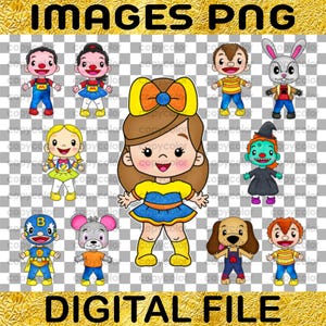 Puede incluir: Un conjunto de diez imágenes digitales de clipart con personajes de dibujos animados. Los personajes incluyen una niña con un vestido amarillo y un lazo azul, un niño con un traje de superhéroe azul, una niña con un vestido rojo y un lazo rojo, un niño con una camisa azul y pantalones rojos, una niña con un vestido amarillo y un lazo rojo, un niño con una camisa verde y pantalones azules, una niña con un vestido amarillo y un lazo azul, un niño con una camisa azul y pantalones rojos, una niña con un vestido amarillo y un lazo azul, y un niño con una camisa azul y pantalones rojos.