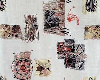 Bullseye vintage barkcloth, 4 yards of mid century fabric for upholstery, home decor