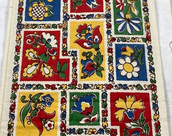 Flower power toweling, 4.9 yards of brightly colored 1960s vintage fabric for kitchen dish towels