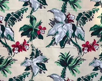 Orchid vintage barkcloth, 2.4 yards of 1950s tropical fabric for upholstery, home decor