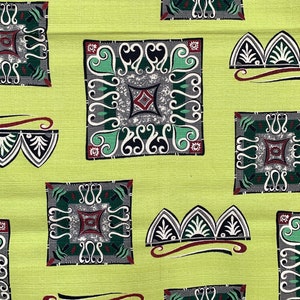 Abstract squares barkcloth, 1.8 yards of 1950s vintage tiki fabric for upholstery, home decor