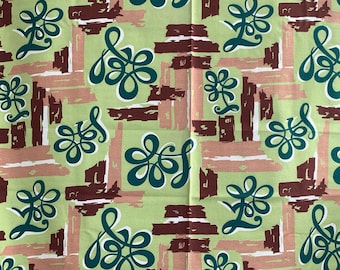 Squiggle barkcloth, 2 yards of 1950s novelty vintage fabric for upholstery, home decor