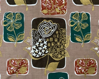 Calico vintage barkcloth, 2 yards of 1960s mid century fabric for upholstery, home decor