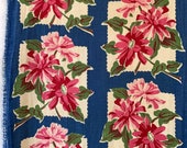 Blue and pink flower toweling, 7.5 yards of 16-inch vintage 1940s densely woven cotton for dish towels, table runners