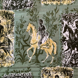 Persian rider barkcloth, 1.8 yards of mid century fabric for upholstery