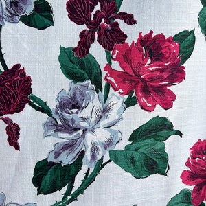 White rose barkcloth, 2 yards of 1940s floral fabric for upholstery