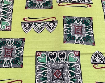 Abstract squares barkcloth, 1.8 yards of 1950s vintage tiki fabric for upholstery, home decor