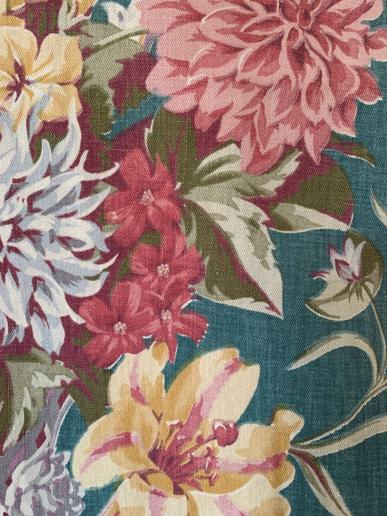2+ yards 1940s cotton curtain half-panel Lenox bouquet cotton overall fading good for table runner
