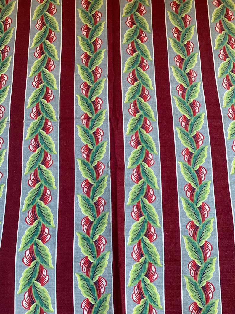 upholstery 1.6 yards of deco vintage 1930s striped fabric for pillows Red leaf stripe barkcloth
