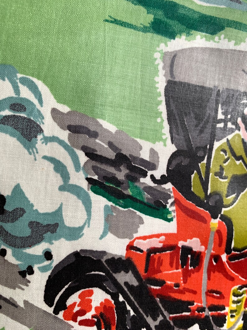 Contraption chintz, 2 yards of 1940s vintage novelty fabric for home decor, man cave curtains image 6