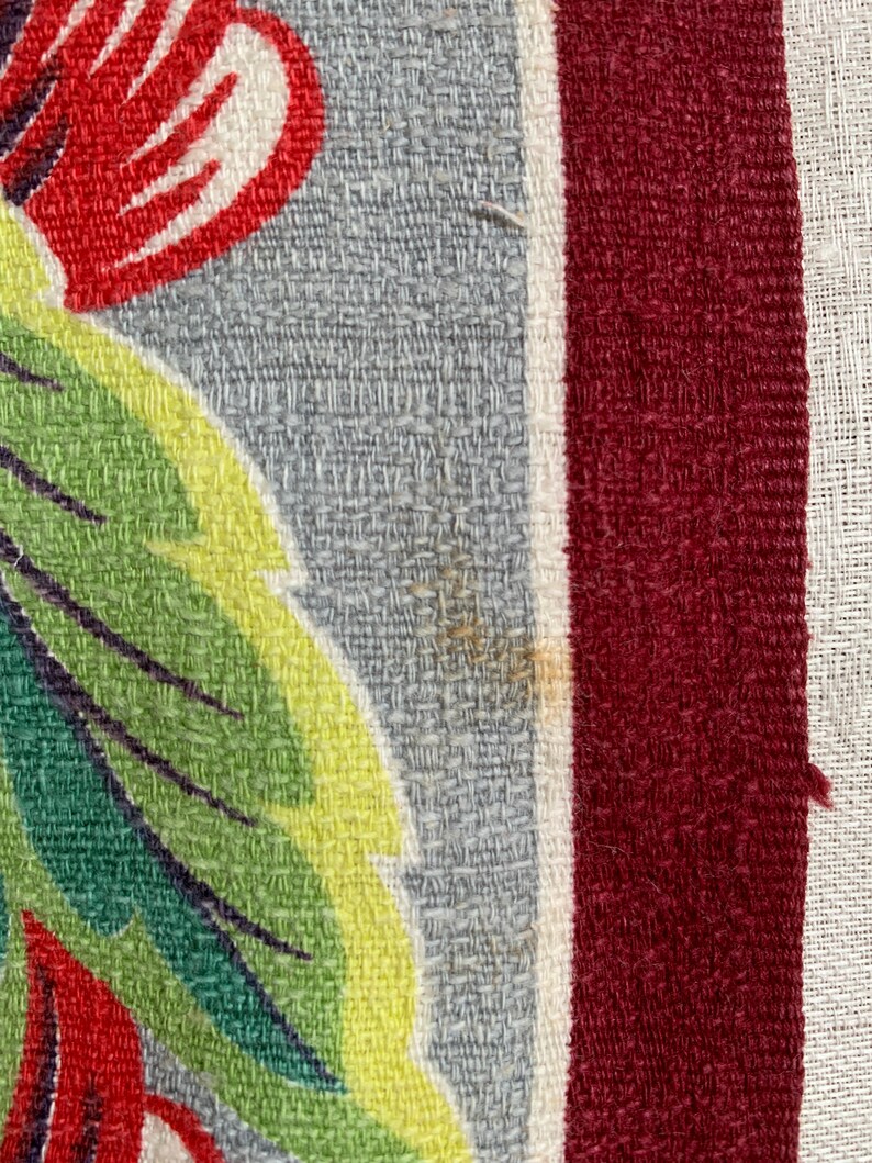 upholstery 1.6 yards of deco vintage 1930s striped fabric for pillows Red leaf stripe barkcloth