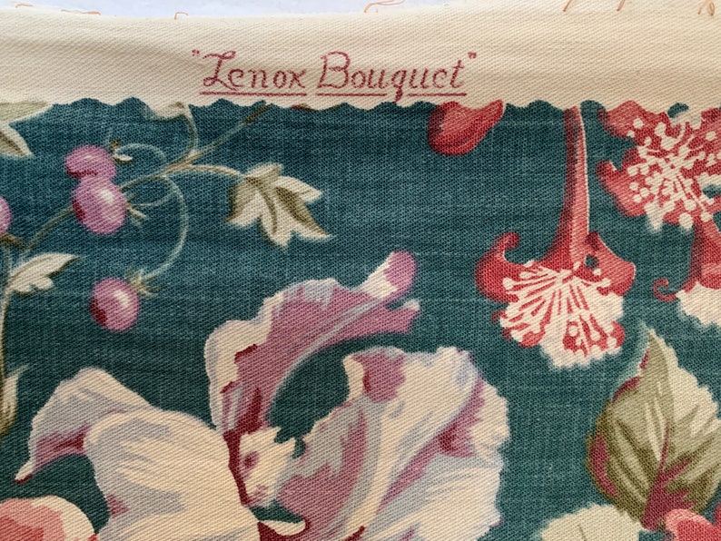 2+ yards 1940s cotton curtain half-panel Lenox bouquet cotton overall fading good for table runner