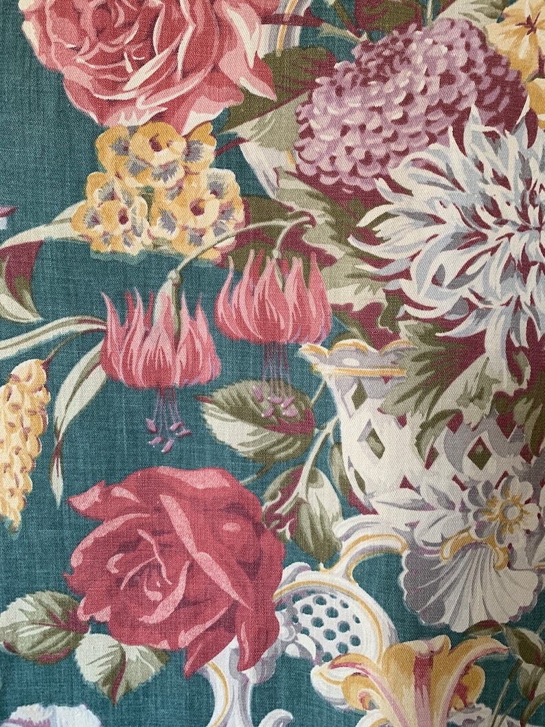2+ yards 1940s cotton curtain half-panel Lenox bouquet cotton overall fading good for table runner