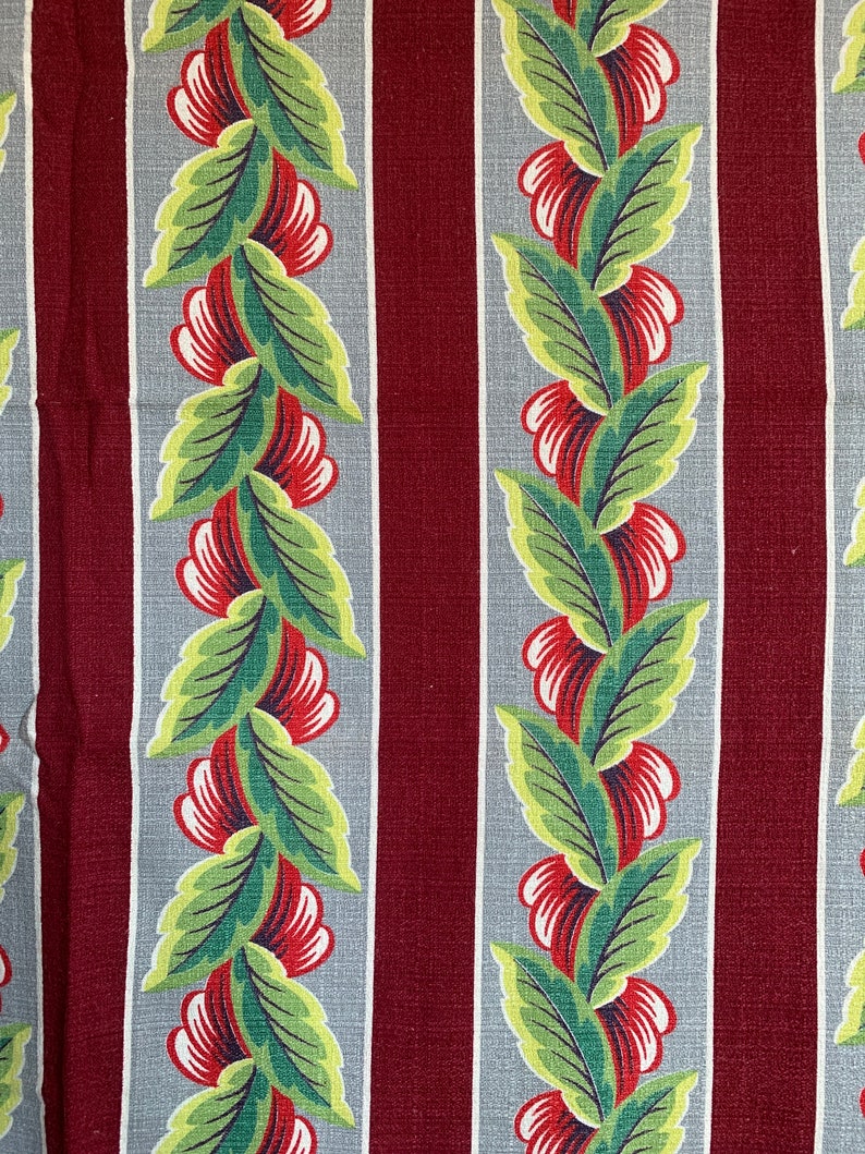 upholstery 1.6 yards of deco vintage 1930s striped fabric for pillows Red leaf stripe barkcloth