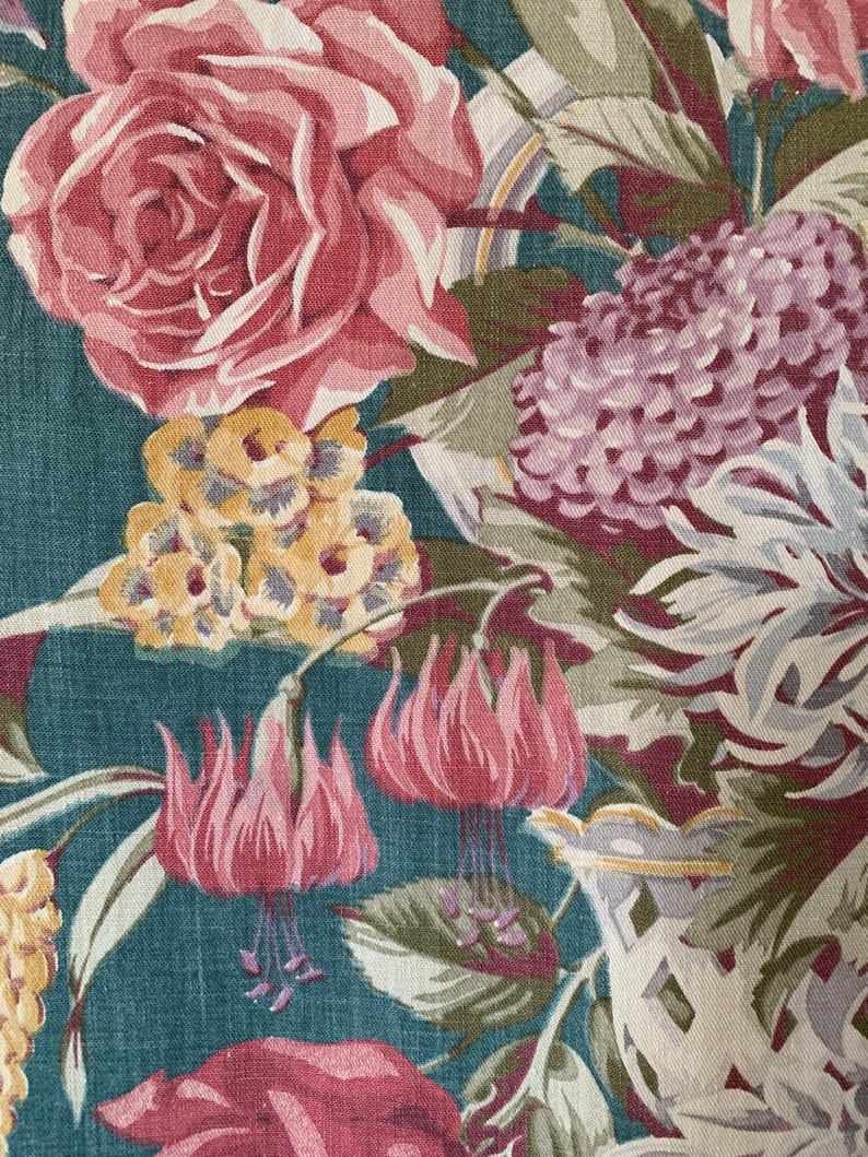 2+ yards 1940s cotton curtain half-panel Lenox bouquet cotton overall fading good for table runner