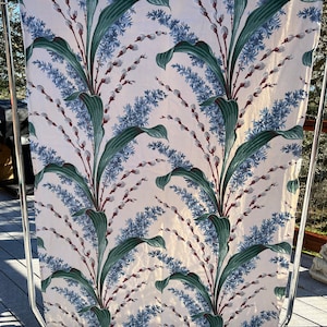 Ivory frond barkcloth, 6.5 yards of 1940s vintage fabric for upholstery
