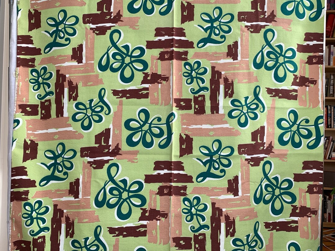 Squiggle Barkcloth 2 Yards of 1950s Novelty Vintage Fabric Etsy