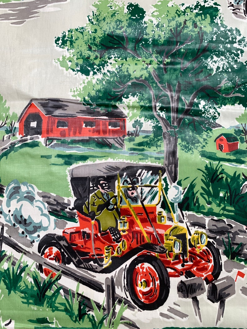 Contraption chintz, 2 yards of 1940s vintage novelty fabric for home decor, man cave curtains image 9