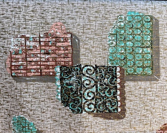 Clay tablets 1960s barkcloth, 2 yards of MCM vintage fabric for upholstery, curtains