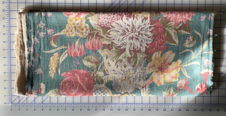 2+ yards 1940s cotton curtain half-panel Lenox bouquet cotton overall fading good for table runner