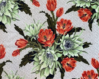 Red ginger barkcloth, 3.2 yards of 1950s tropical vintage fabric for upholstery, pillows