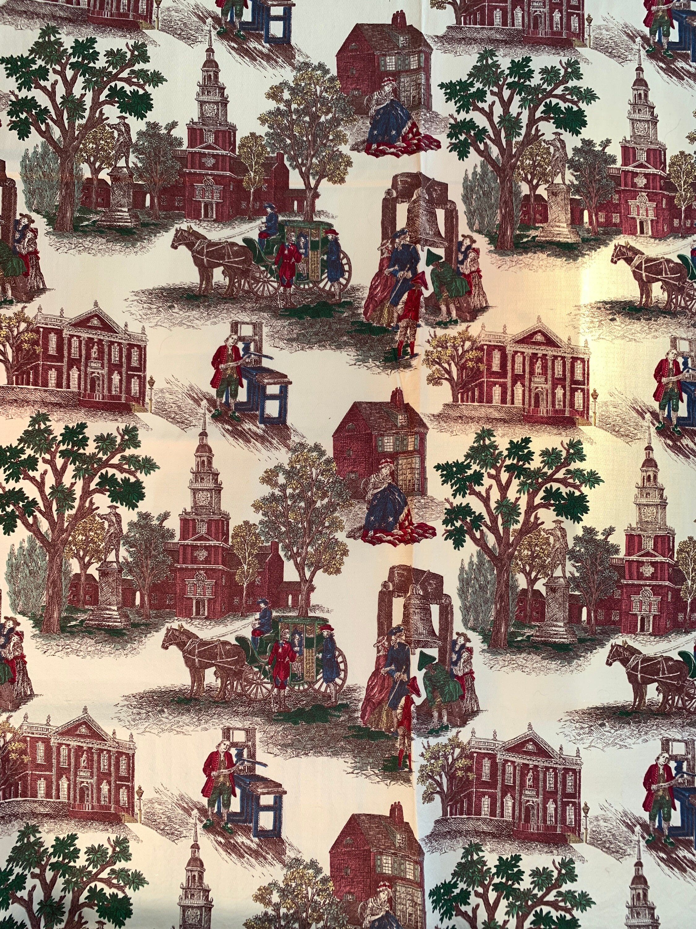 Cradle of Liberty Barkcloth, 2 Yards of 1950s Historic Toile