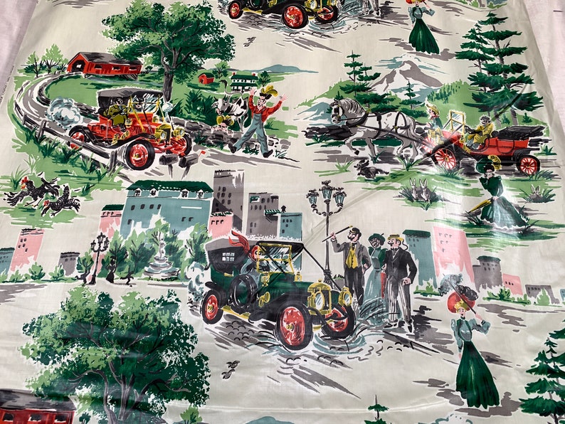 Contraption chintz, 2 yards of 1940s vintage novelty fabric for home decor, man cave curtains image 10