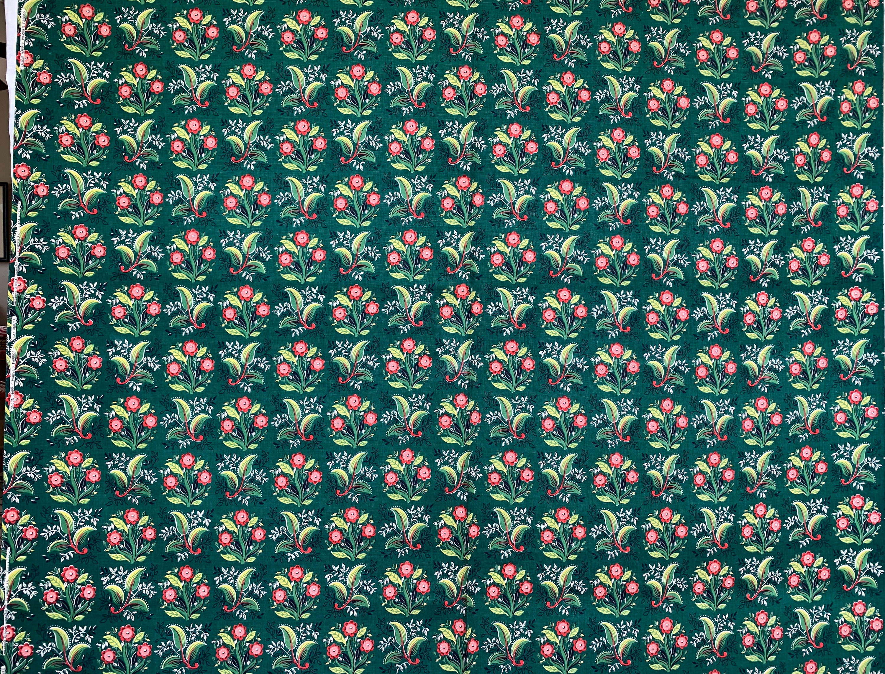 アーリー1940s ビンテージ　オリエンタル　ファブリック 2枚セット Green Flower Vintage Fabric, 2 Yards of 1940s Floral Fabric