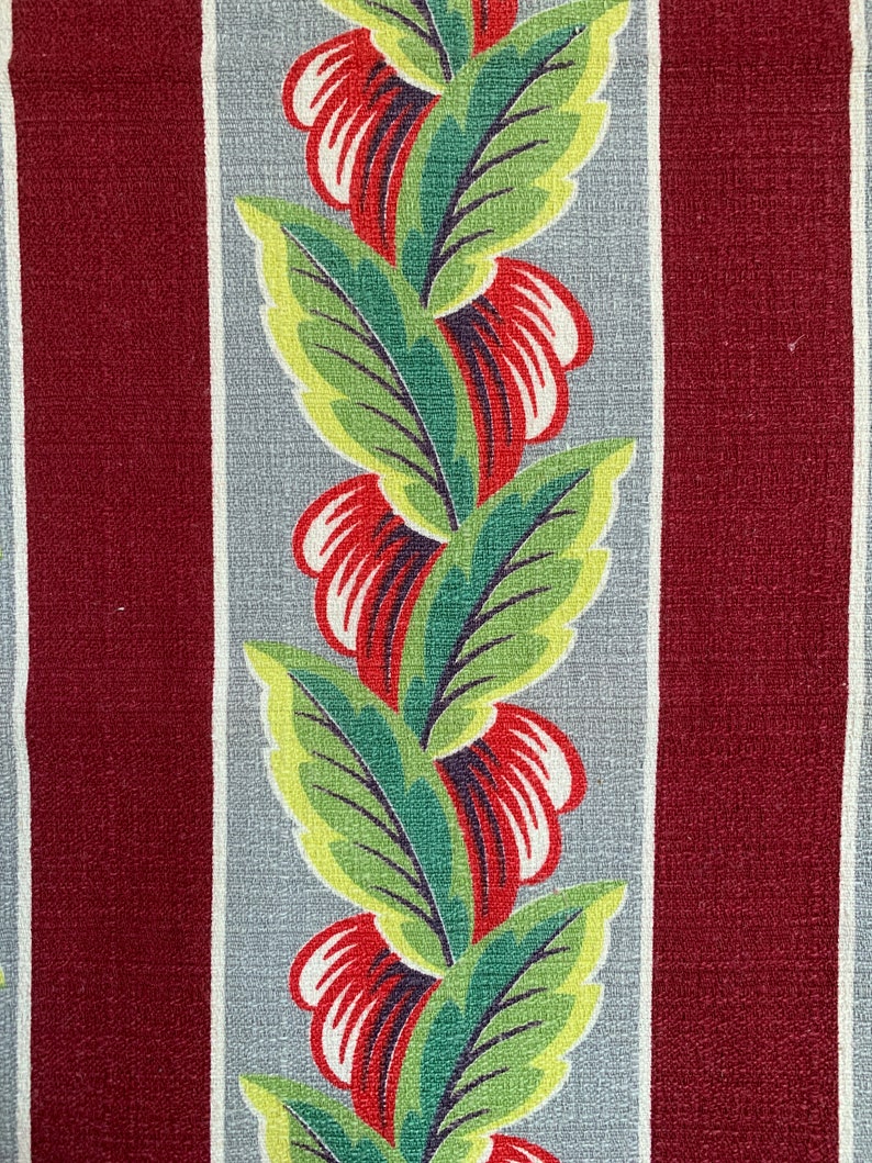 upholstery 1.6 yards of deco vintage 1930s striped fabric for pillows Red leaf stripe barkcloth