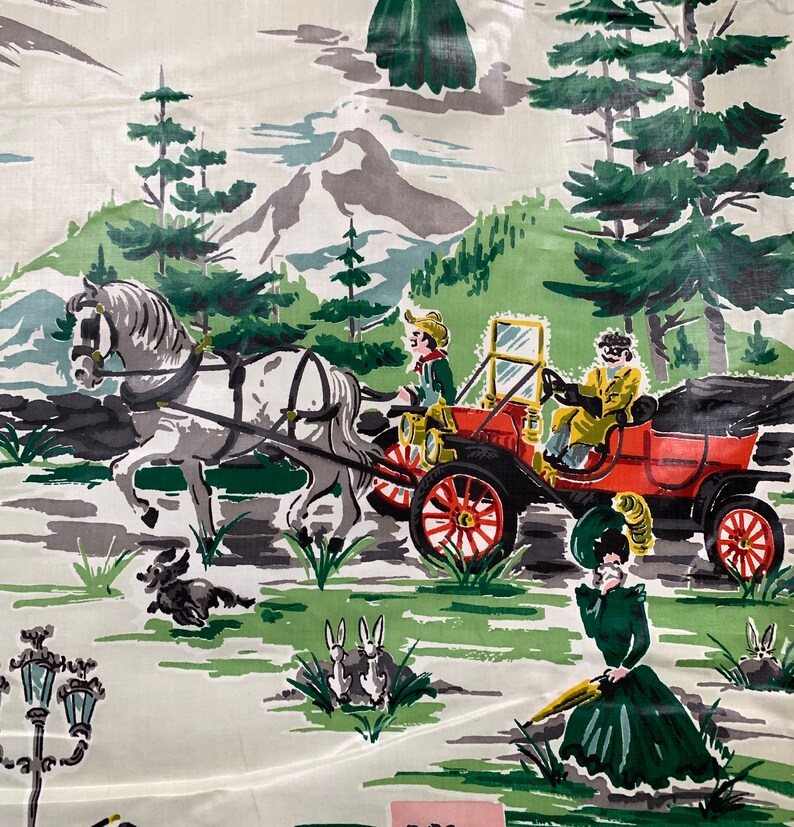 Contraption chintz, 2 yards of 1940s vintage novelty fabric for home decor, man cave curtains image 8