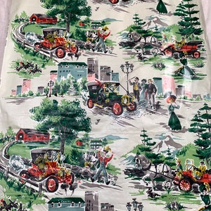 Contraption chintz, 2 yards of 1940s vintage novelty fabric for home decor, man cave curtains image 3