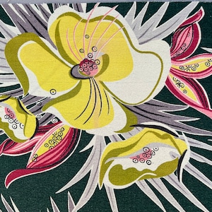 Spiky bloom barkcloth, 23x33 panel of outrageous 1940s Spectrum fabric for home decor, framing