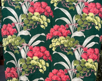 Tibet barkcloth, 2 yards of 1950s tropical vintage fabric for upholstery, home decor