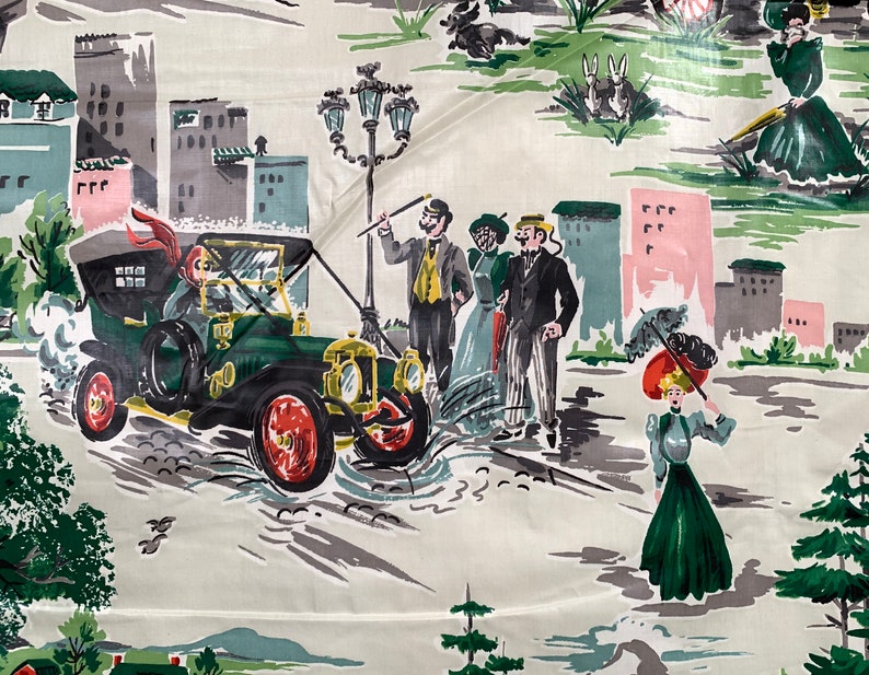 Contraption chintz, 2 yards of 1940s vintage novelty fabric for home decor, man cave curtains image 5
