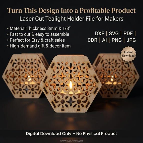 Tealight SVG Laser Cut File, Wooden Glow Design for Glowforge File