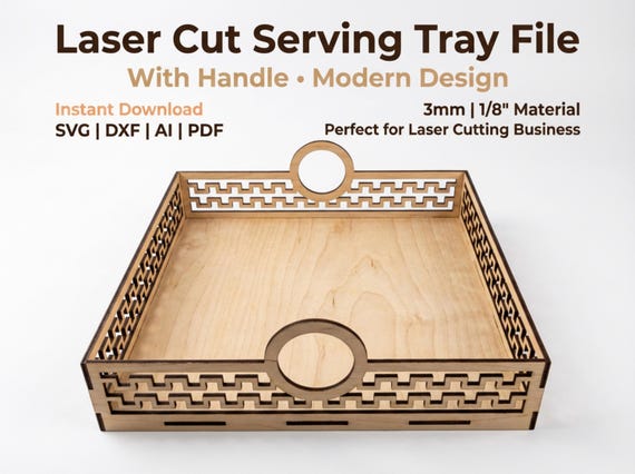 Laser Cut Serving Tray SVG, Modern Geometric Handle File (3mm & 1/8" Plywood)'