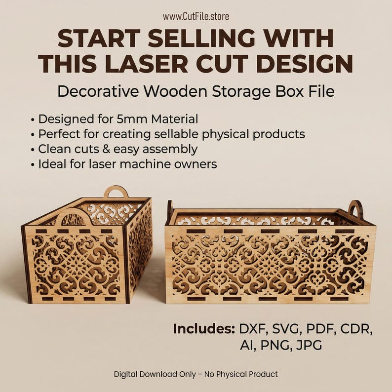 Decorative Storage Box Laser Cut File SVG, Wooden Organizer Design ...