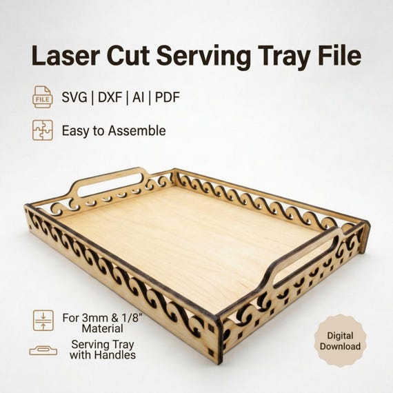 Laser Cut Serving Tray SVG File | Wooden Glowforge Design (Digital Download)