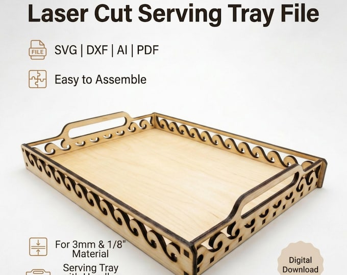 Featured listing image: Laser Cut Serving Tray SVG File | Wooden Glowforge Design (Digital Download)
