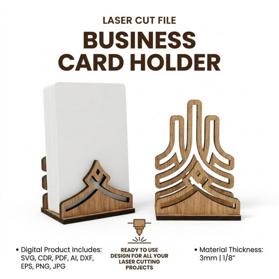 Business Card Holder Laser Cut File SVG, Wooden Desk Organizer | Glowforge Design