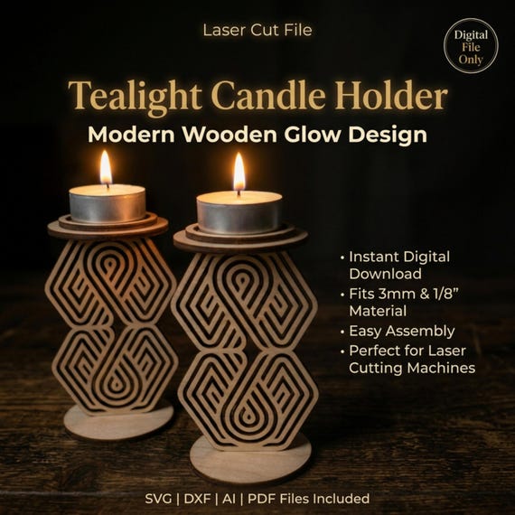 Tealight SVG Laser Cut File, Wooden Glow Design for Glowforge File