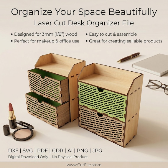 Desk Organizer Laser Cut File | Makeup & Office Organizer SVG