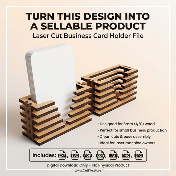 Business Card Holder Laser Cut File SVG, Wooden Desk Organizer Template Digital