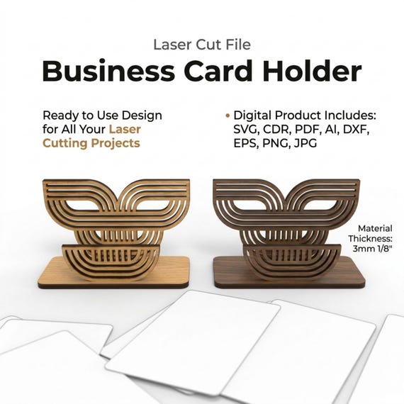 Business Card Holder Laser Cut File SVG, Wooden Desk Organizer | Glowforge Design