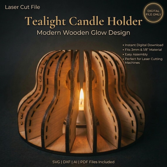 Tealight SVG Laser Cut File, Wooden Glow Design for Glowforge File
