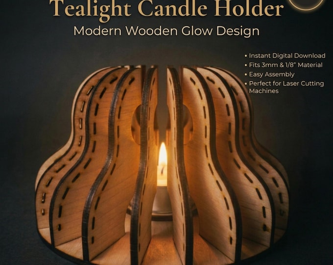 Featured listing image: Tealight SVG Laser Cut File, Wooden Glow Design for Glowforge File