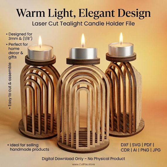 Tealight SVG Laser Cut File, Wooden Glow Design for Glowforge File