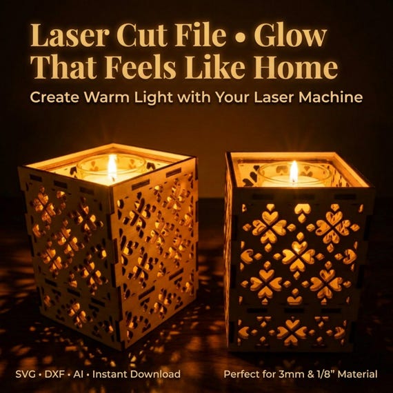 Tealight SVG Laser Cut File, Wooden Glow Design for Glowforge File