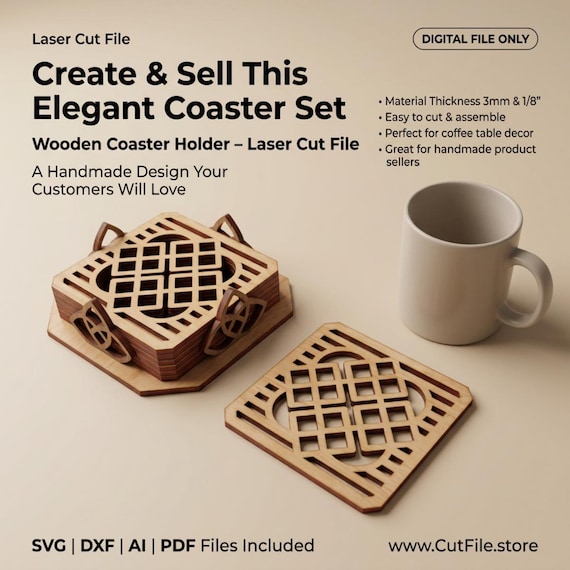 Coaster Set Holder SVG | Laser Cut File